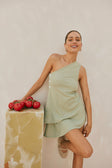 Dion One Shoulder Button Split Top - Green