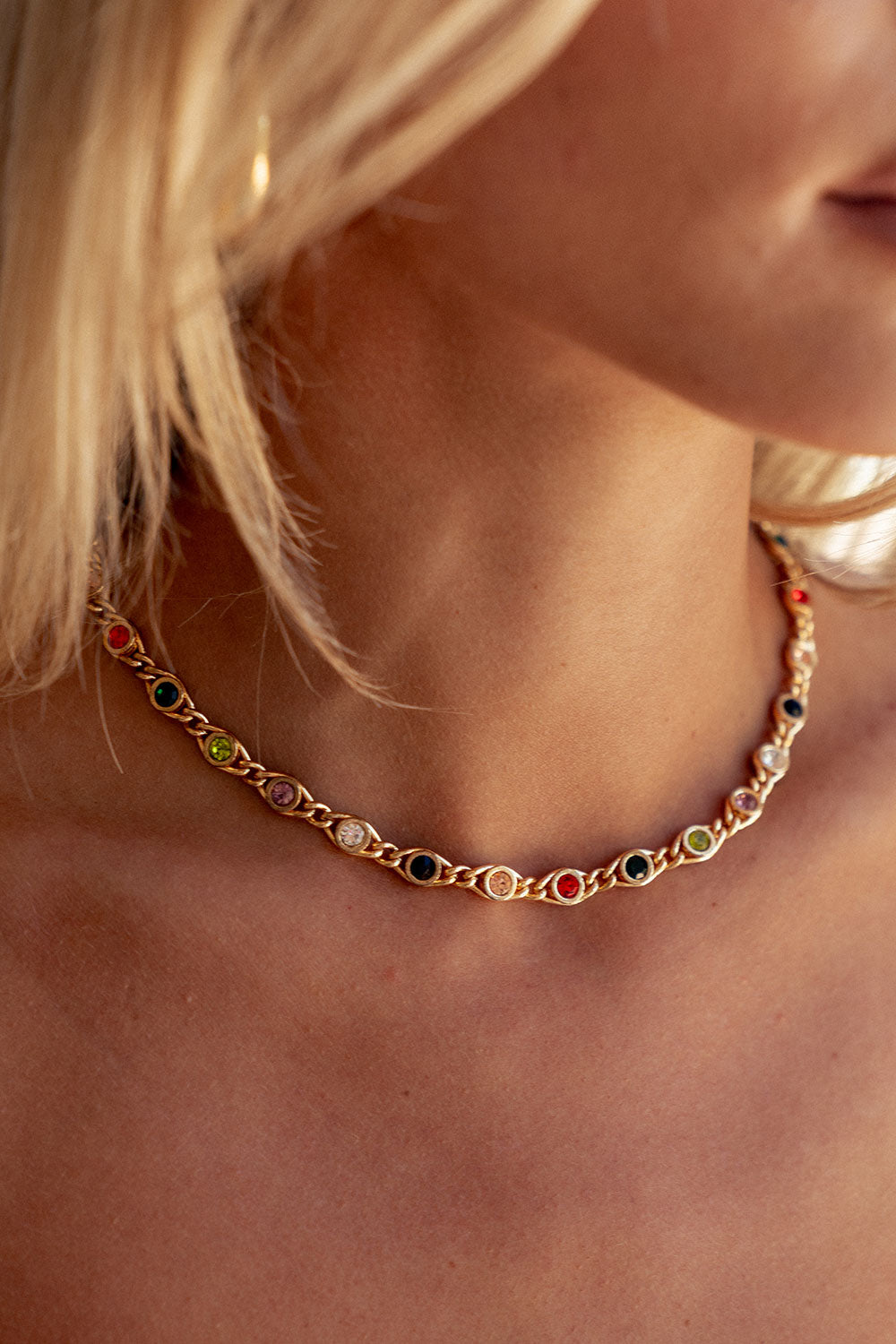 18k Gold Plated Multi-Coloured Stone Romani Necklace