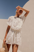 Jayde Flounce Cutout Mini Short Sleeve Dress - Cutwork Print - White
