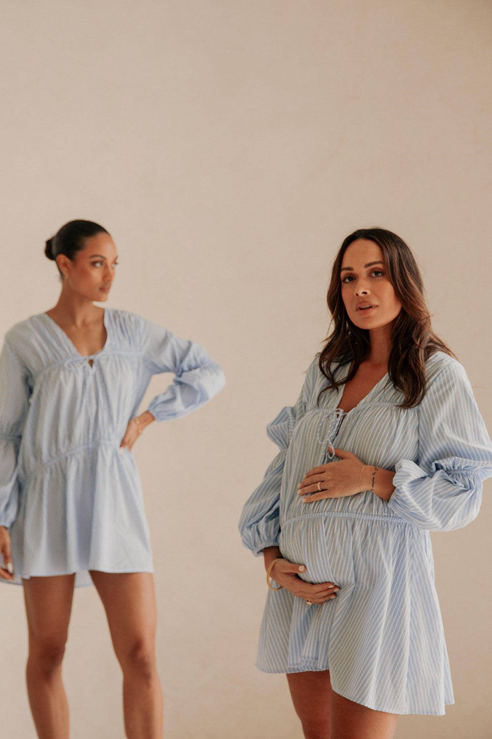 Naloo Long Sleeve Tie Mini Dress - Blue, White Stripe