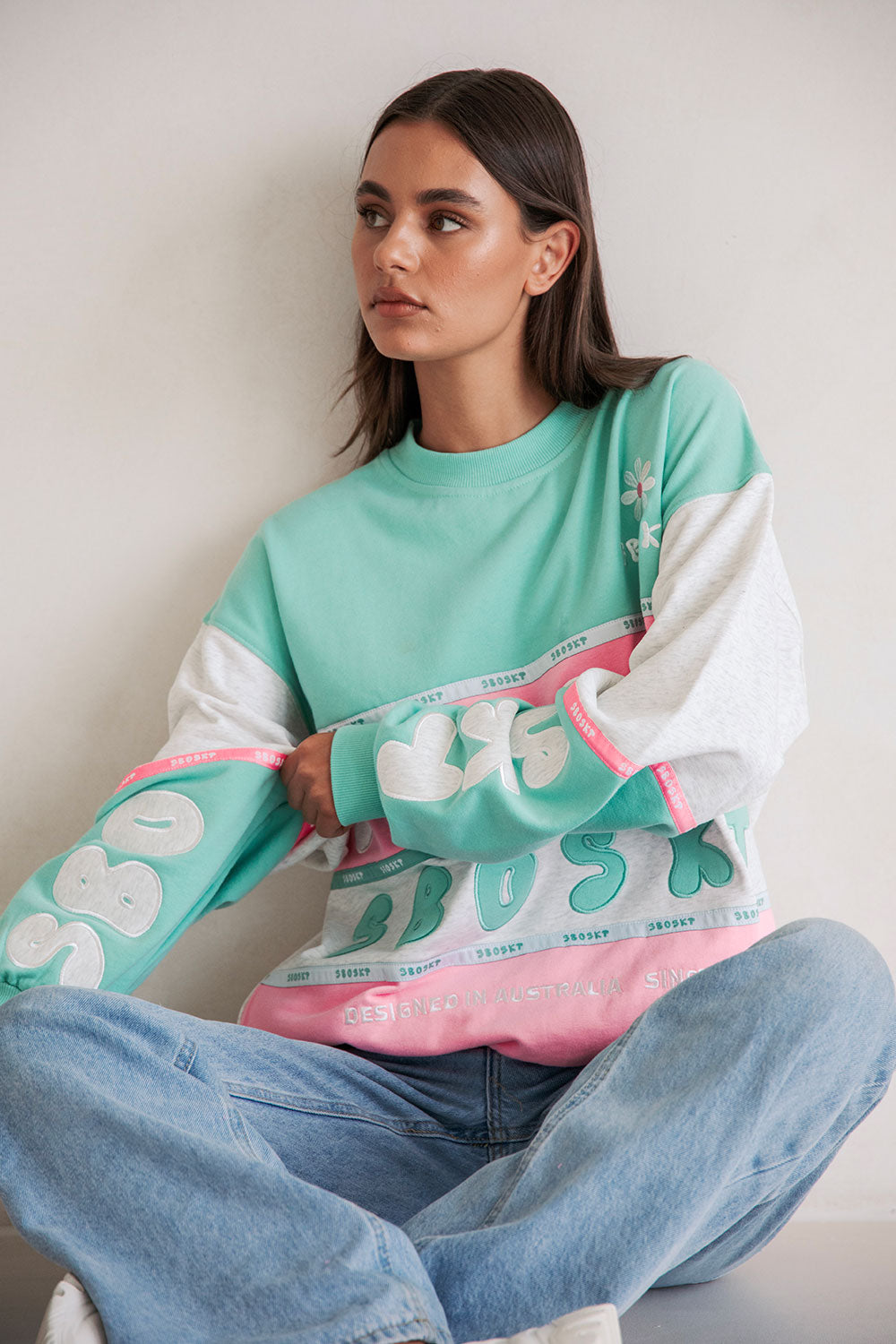 Swisse Vintage Oversized Sweater - Pink Green White