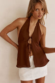Chocolate Brown V Neck Halter Liora Top