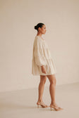 Beige Puff Sleeve Button Midi Palmer Dress