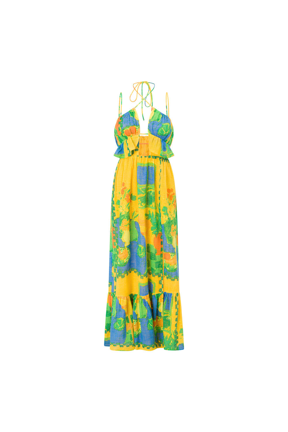 Leigh Cutout Maxi Dress - Green, Blue & Orange Morning Yellow Print