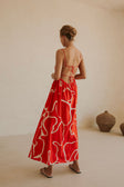 Catie Thin Strap Backless Maxi Dress - Evoke Red, White