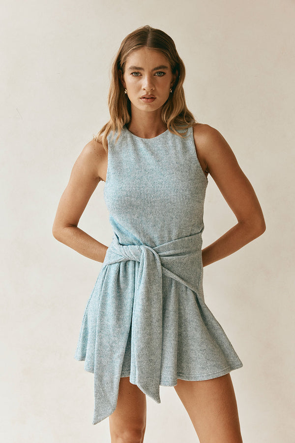 Blue Knit Front Tie Mini Narah Dress