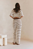 Mia Elasticated Pants - Cream, Brown stripe
