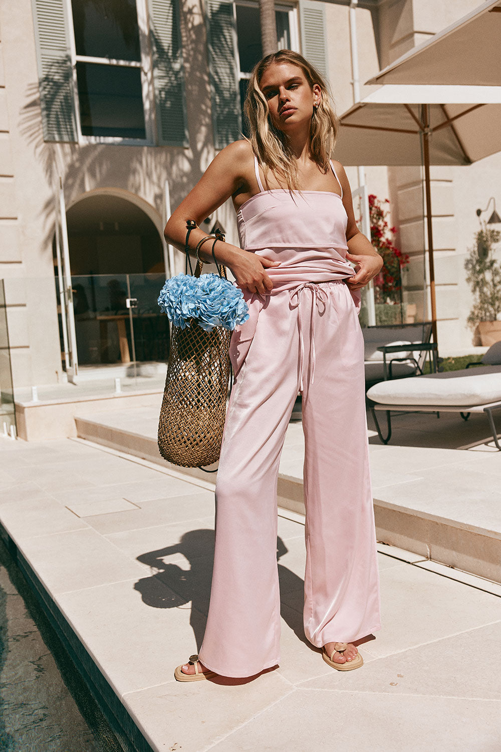 Blush Pink Elastic Drawstring Tamar Pants