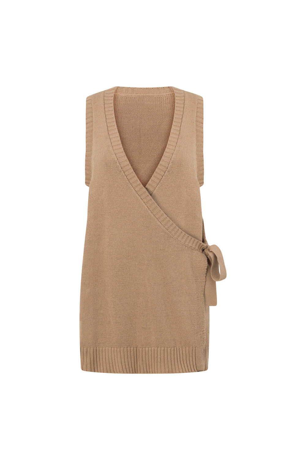 Tan Knit V Neck Wrap Vest Style Della Top