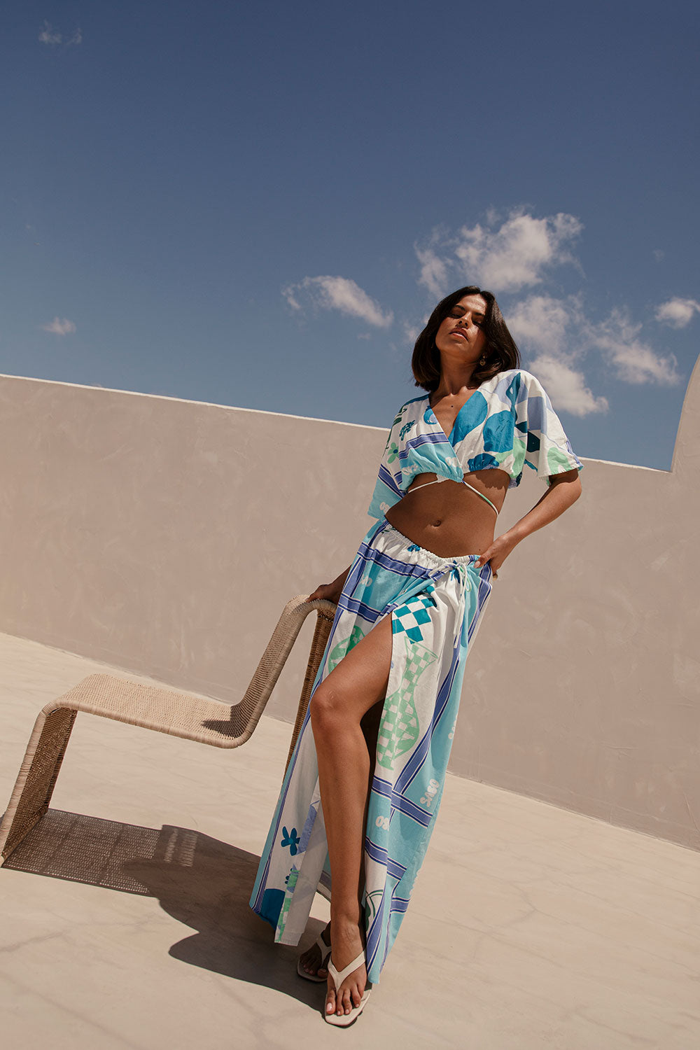 Naya Wrap Top - Scarf Azure, Blue, Green, White