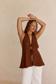 Chocolate Brown V Neck Halter Liora Top