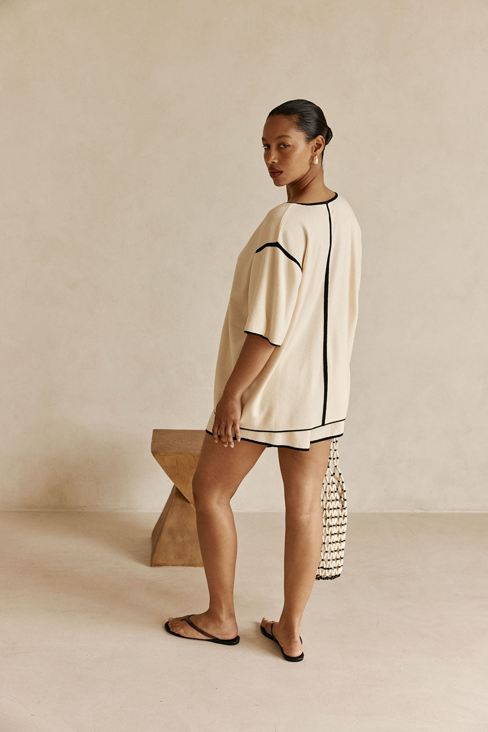 Cream V-Neck Boxy Adelia Top