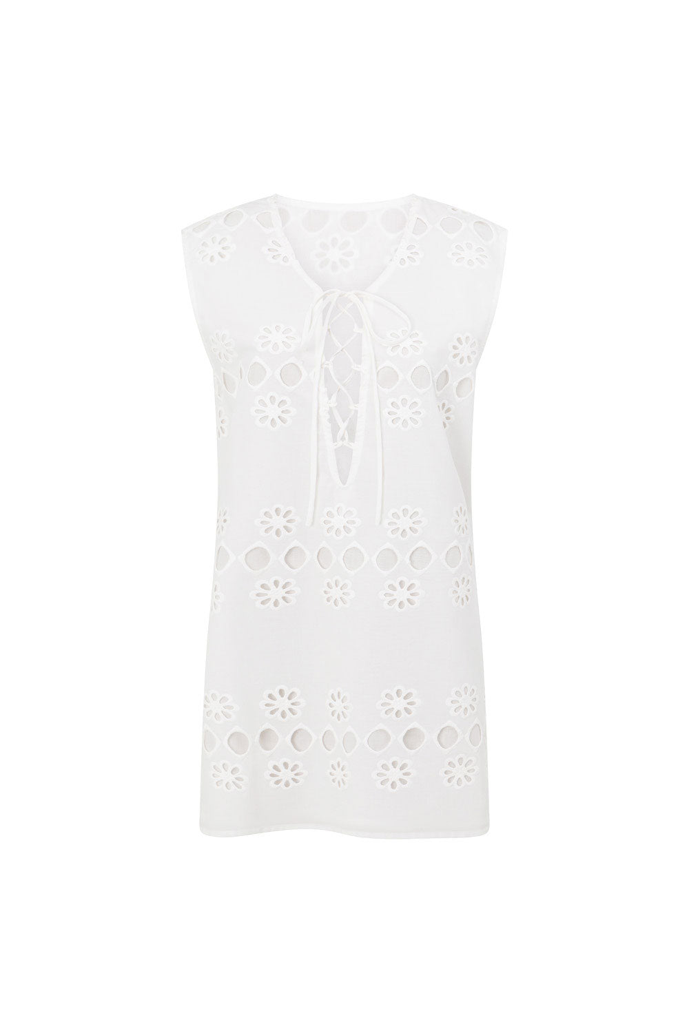 White Embroidered Front Tie Mini Aisha Dress