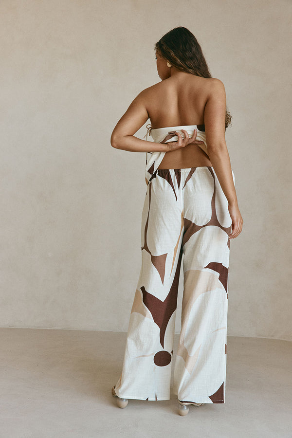 Brown Sable Floral Print Drawstring Monroe Pants