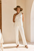 White Ribbed Knit One Shoulder Asymmetric Audri Top