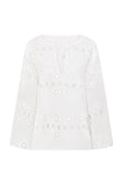 White Embroidered Long Sleeve Tie Paras Top