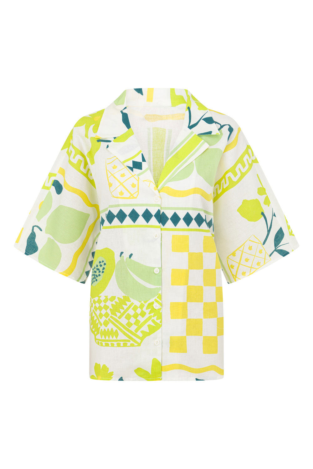 White Prego Verde Print Button Up Collar Seona Top