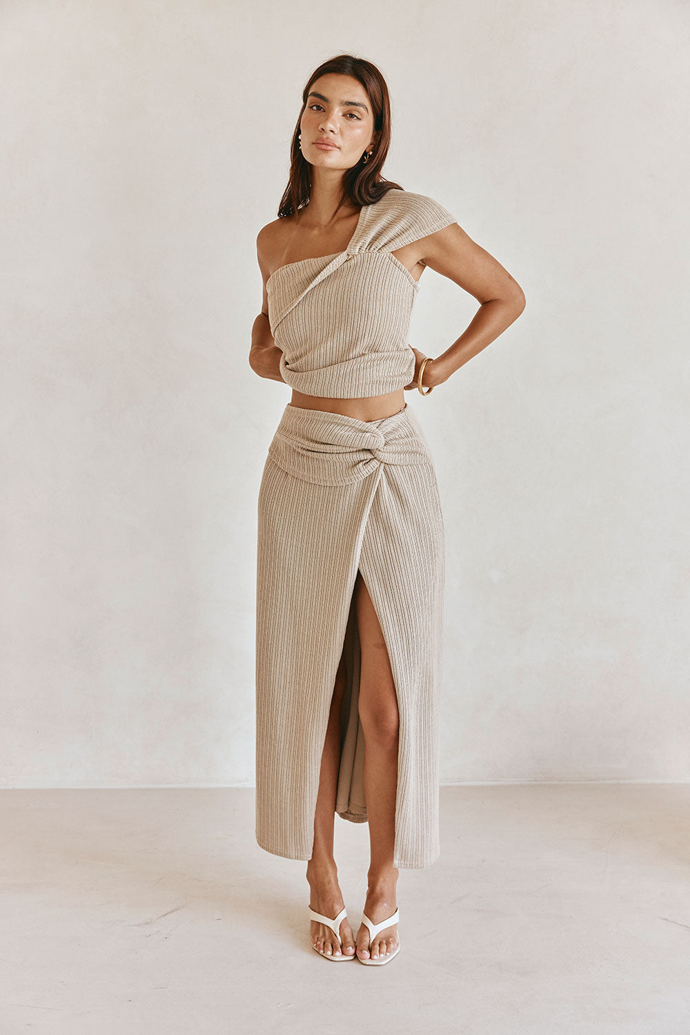 Khaki Knot Split Wrap Maxi Nina Skirt