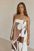 Brown Sable Floral Print Strapless Monroe Top