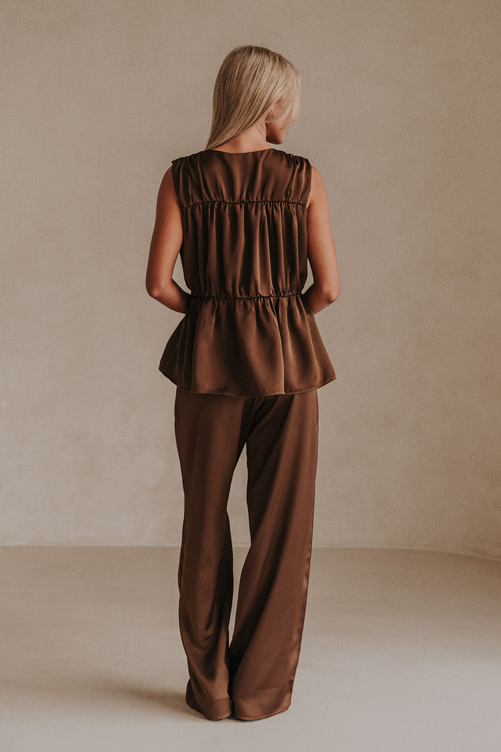 Brown Elastic Drawstring Pocket Juliette Pants