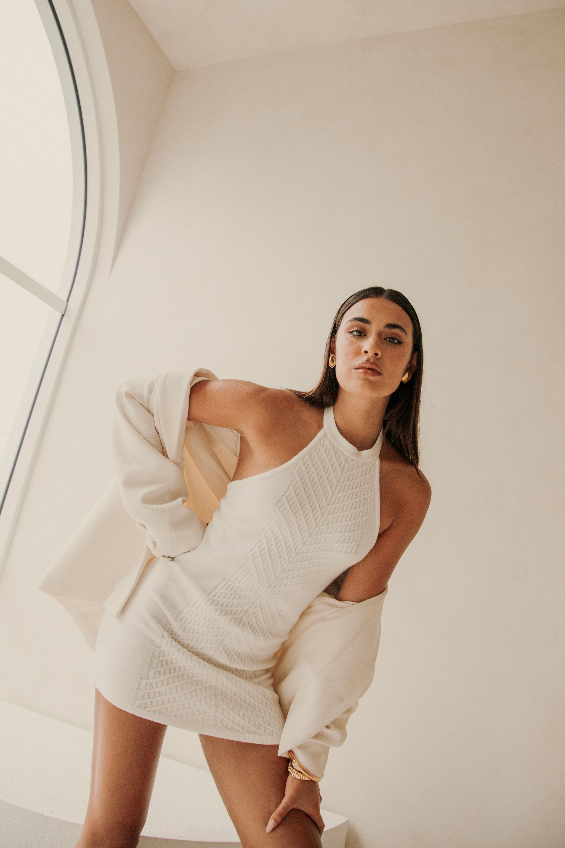 Atley Knit Halter Mini Dress - Cream SABO Atley Knit Halter Mini Dress - Cream SABO