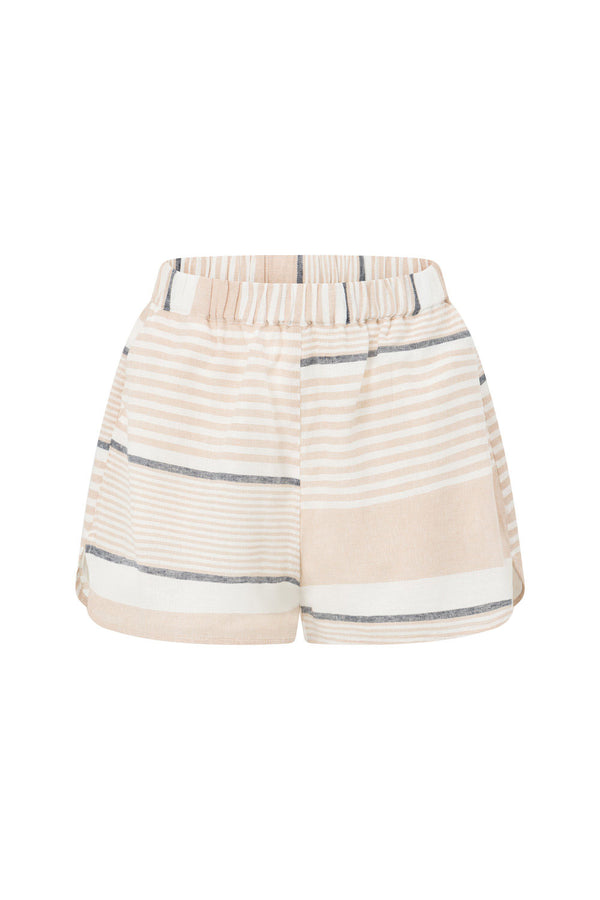 Beige Elastic High Waist Pocket Enza Shorts