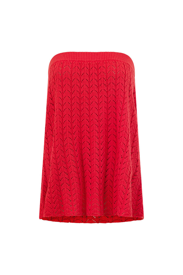 Red Cotton Knit Strapless Athena Top