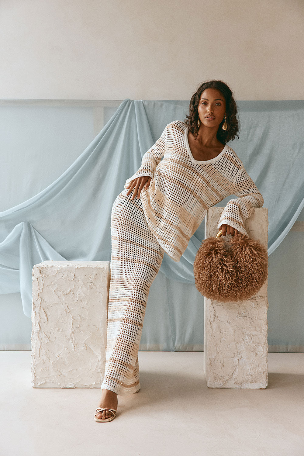 Peach and Cream Stripe Knit Maxi Nyx Skirt – SABO