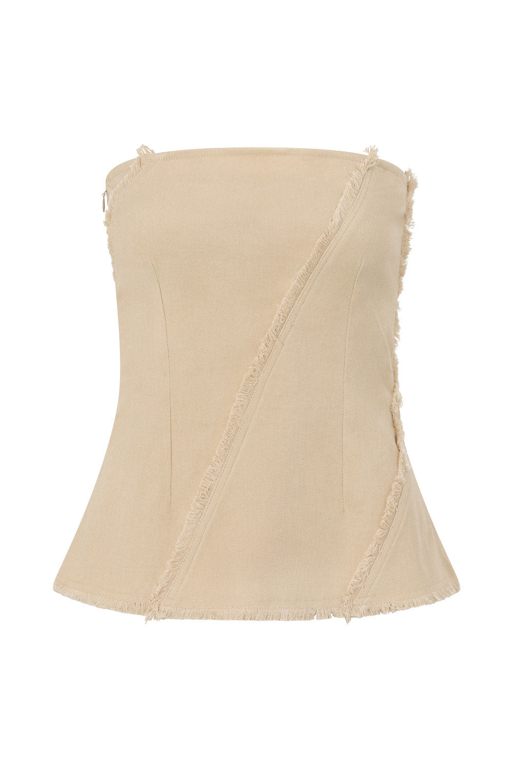 Beige Denim Style Strapless Rihanna Top