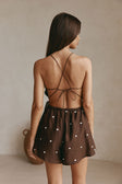 Chocolate Speck Polka Dot Halter Backless Adira Playsuit