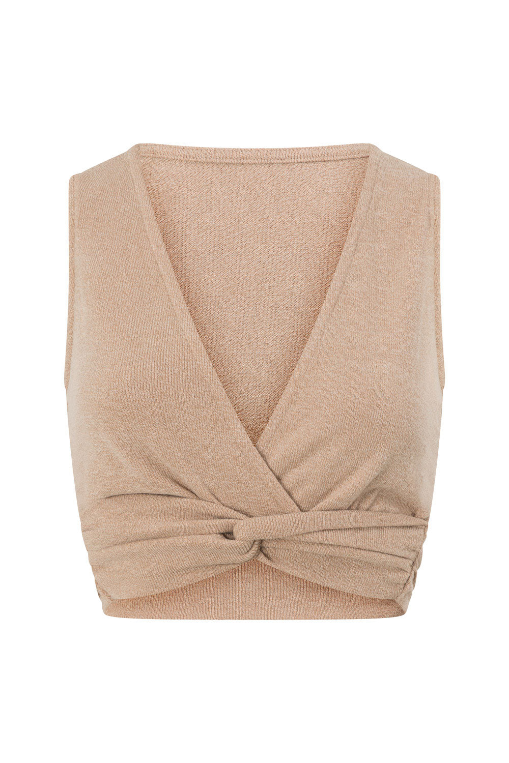 Tan Plunge V Neck Cutout Wrap Crop Sierra Top