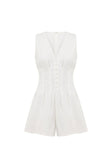 White Pleat Button V Neck Ashli Playsuit