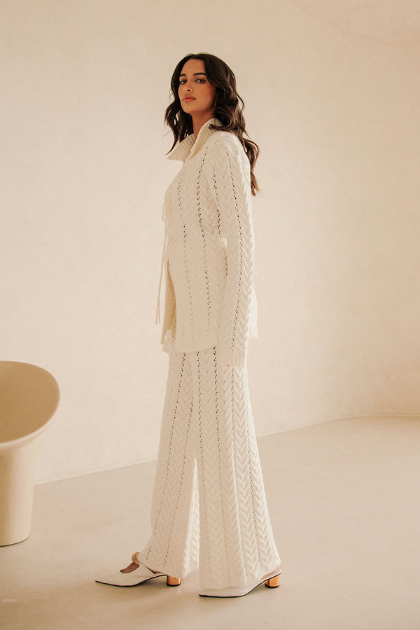White Cable Knit High Waist Cleo Pants