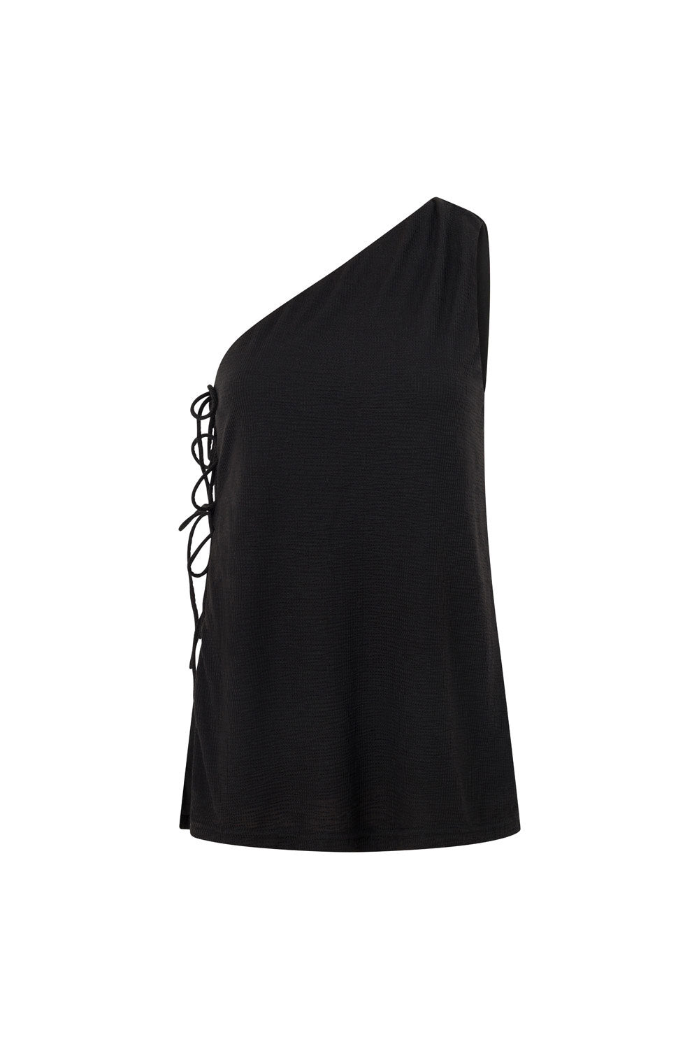 Zen One Shoulder Side Tie Top - Black