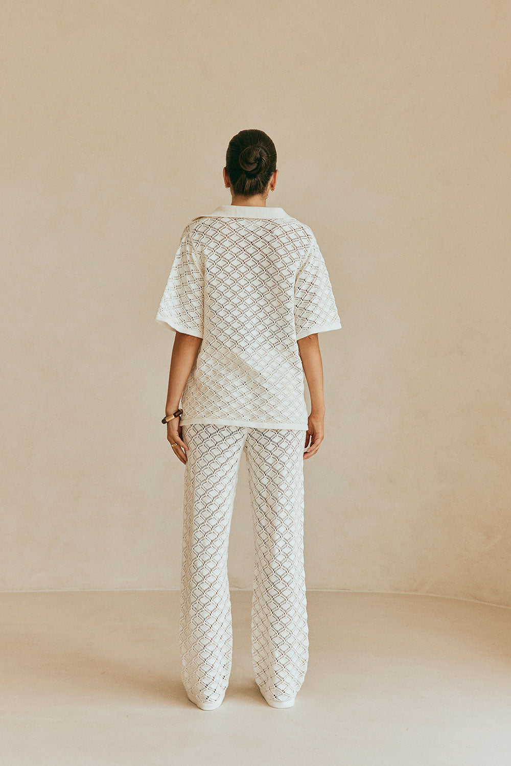 White Knit High Waist Drawstring Aya Pants