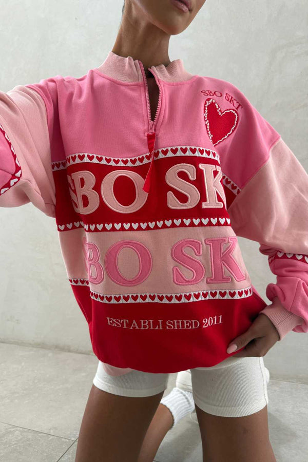 Pink Terry Oversized Vintage 1/4 Zipper Lovina Sweater