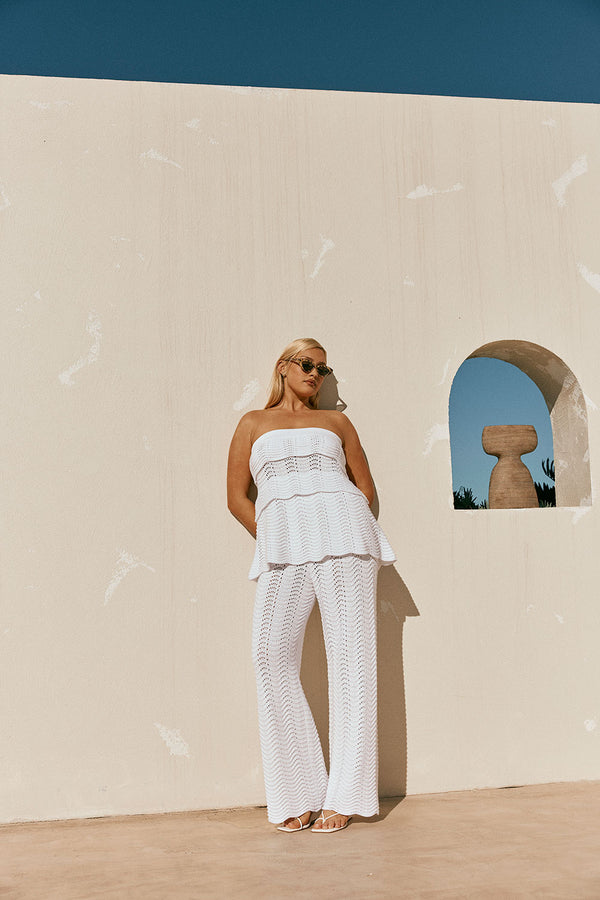 White Wave Knit High Waist Kama Pants