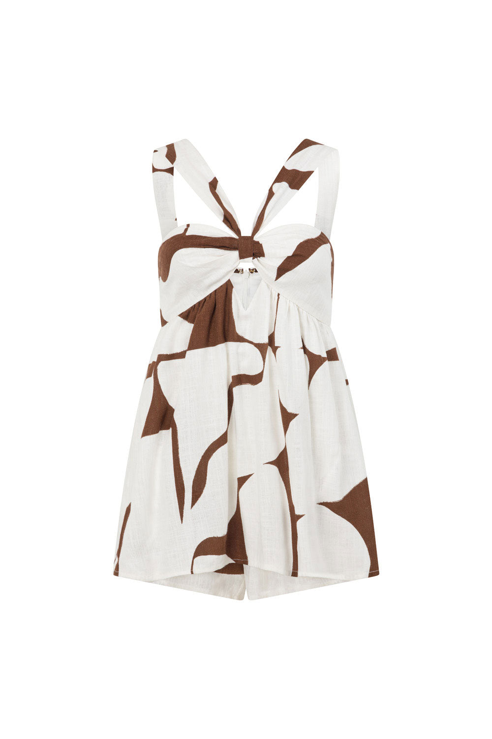 Jada Cutout Halterneck Playsuit - Brown, White Sunroom Chocolate Print, Objects
