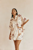 Cream Matia Print Elastic Drawstring Marika Shorts