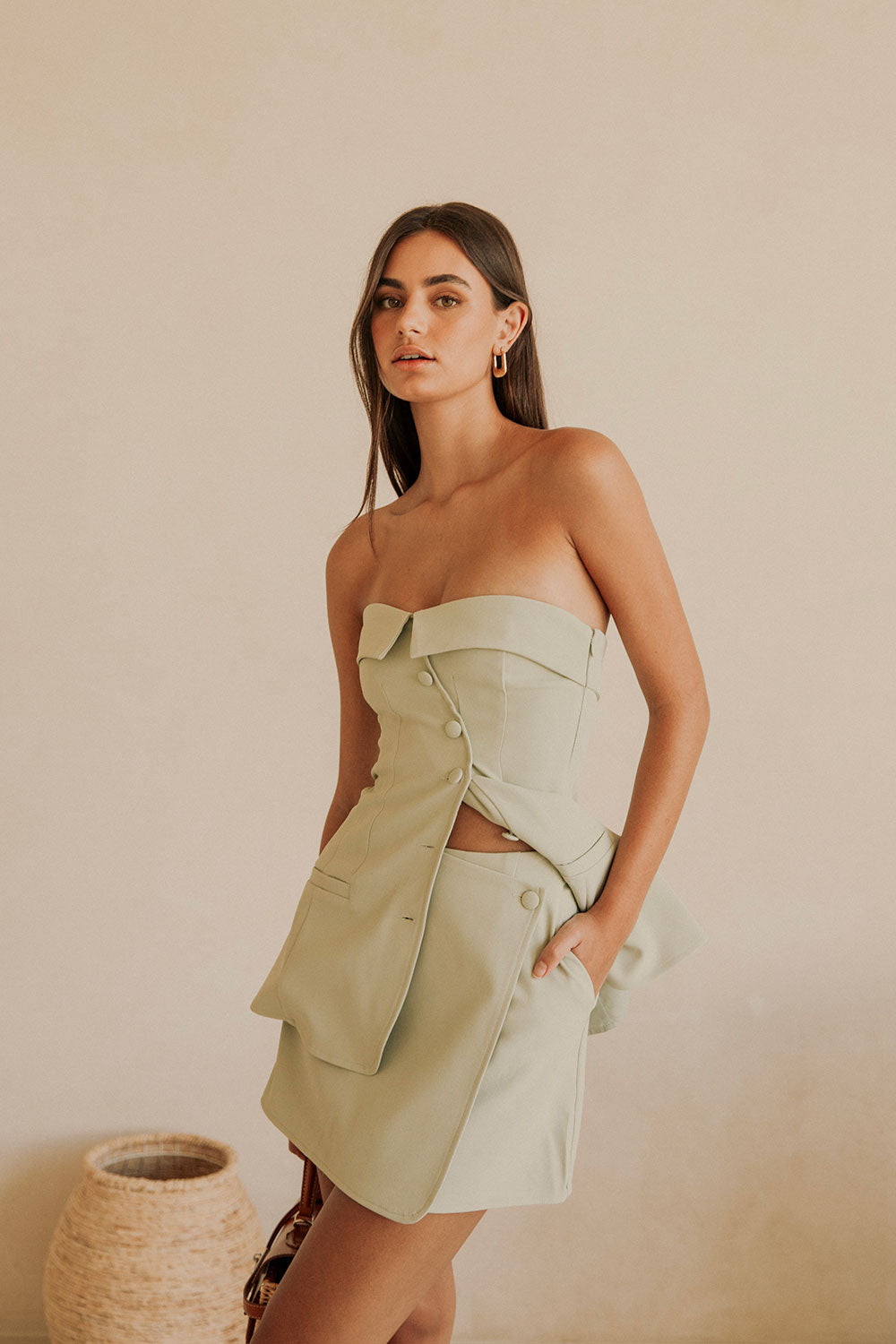 Mint Tailored High Waist Wrap Mini Lavara Skirt