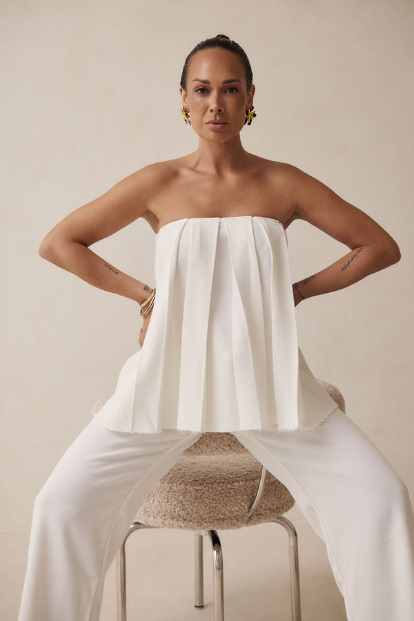 White Strapless Pleated Kamila Top