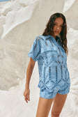 Blue Cotton Cutwork Button Up Alyce Shirt