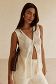Cream Knit V Neck Blanca Top