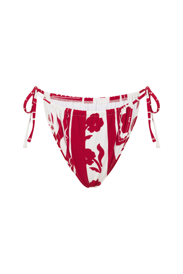 Red Voyage Print Tie Nusa Scrunch Bikini Bottom
