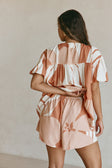 Peach Solanto Print Elastic Drawstring Ales Shorts