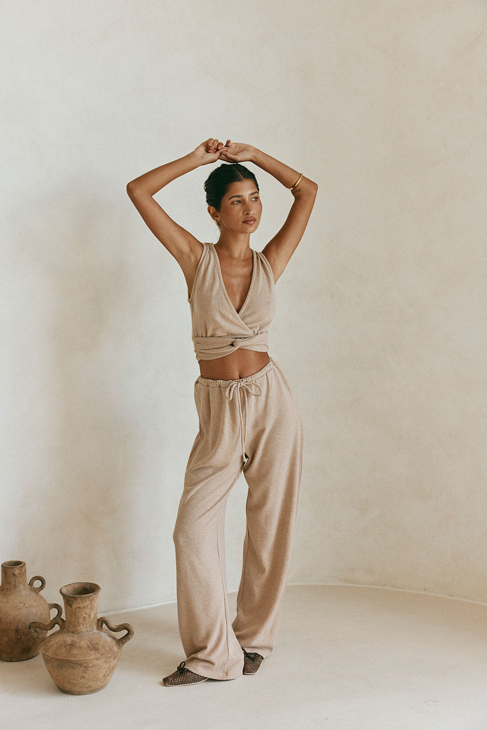 Tan High Waist Elastic Drawstring Sierra Pants