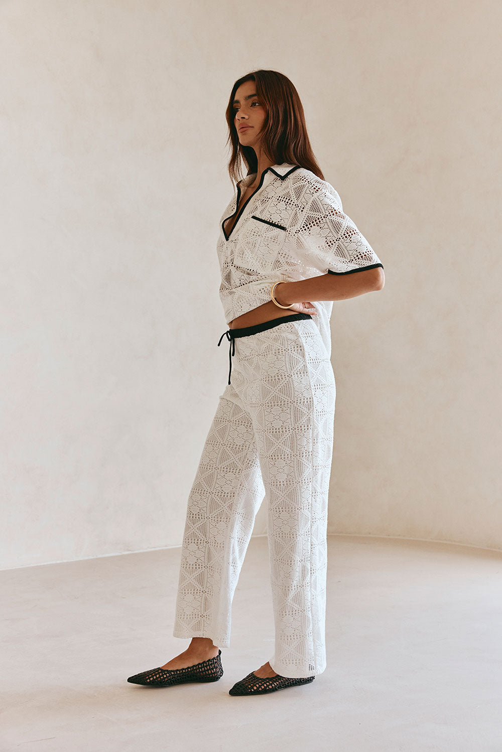 White Lace Elastic Drawstring Ariana Pants