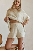 Beige Woven Knit Elastic Trisha Shorts
