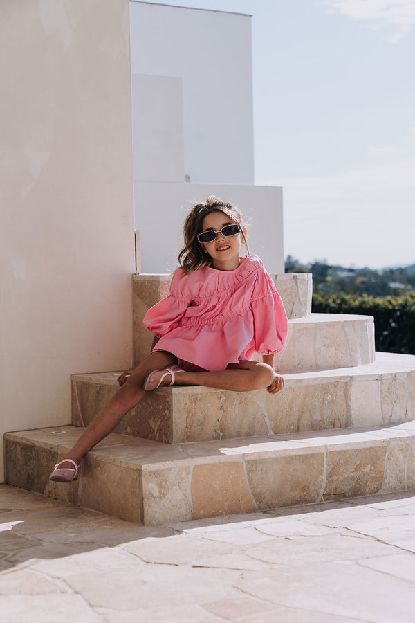 Pink Ruched Puff Sleeve Bikkie Mini Top