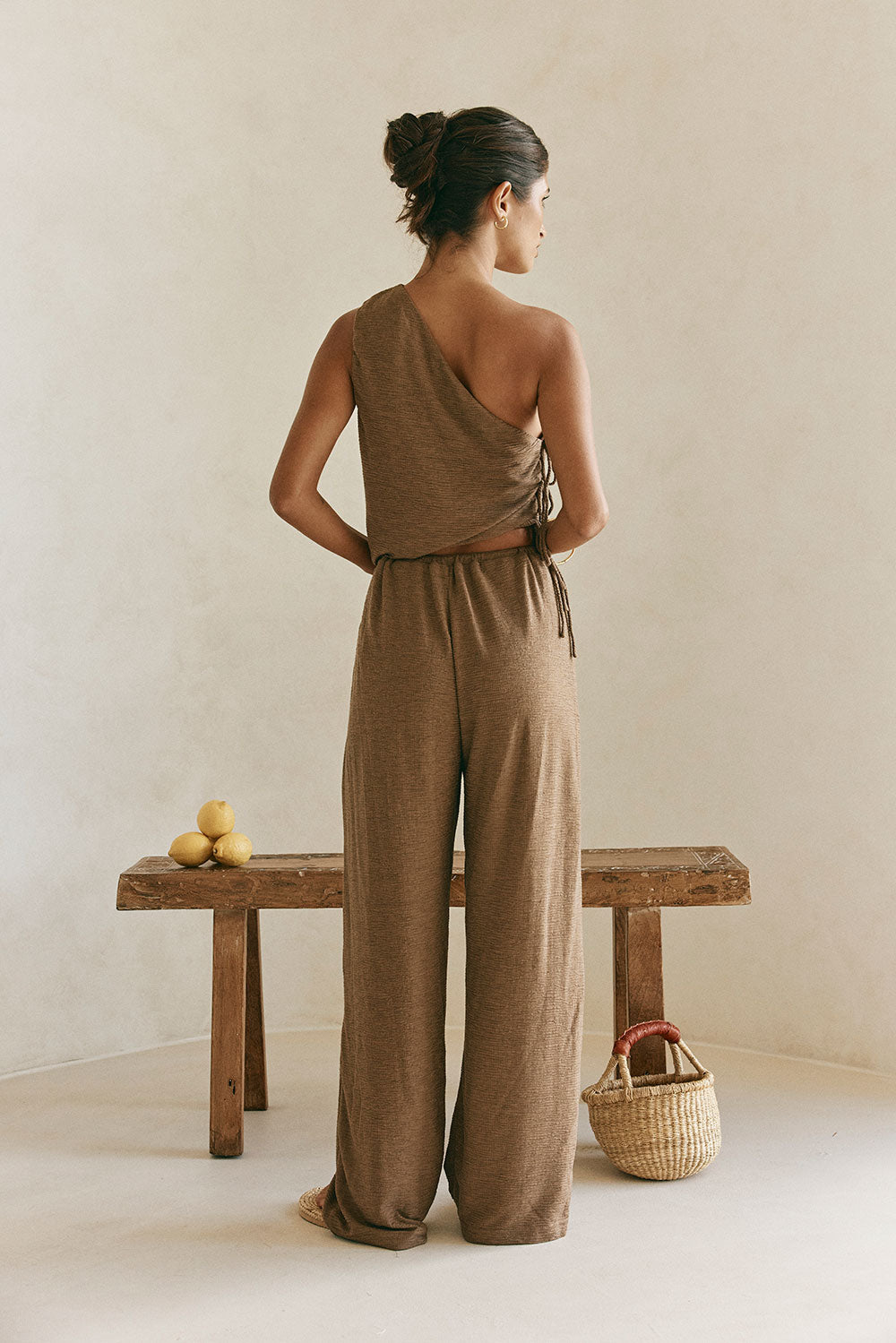 Chocolate Brown High Waist Elastic Drawstring Zen Pants